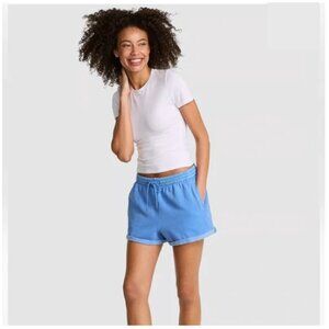 PINK Victoria's Secret Rolled Hem Ivy Fleece Shorts Dog Logo In Blue XL NWT